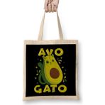 Humuts Cute Funny Avogato Avocado Cat Pun Uzun Saplı Açık Bej Bez Çanta