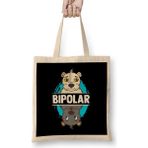 Humuts Cute Funny Bipolar Polar Bear Polarity Pun Uzun Saplı Açık Bej Bez Çanta