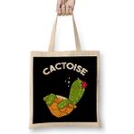 Humuts Cute Funny Cactoise Cactus Tortoise Combined Uzun Saplı Açık Bej Bez Çanta