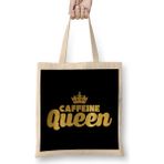 Humuts Cute Funny Caffeine Queen Coffee Addicts Uzun Saplı Açık Bej Bez Çanta