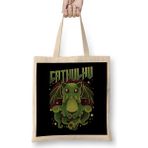 Humuts Cute Funny Cathulhu Kawaii Cat Cthulhu Uzun Saplı Açık Bej Bez Çanta