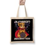 Humuts Cute Funny Dungeon Meowster Tabletop Gamer Uzun Saplı Açık Bej Bez Çanta