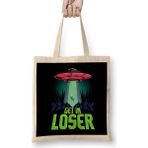Humuts Cute Funny Get in Loser Ufo Aliens Spaceship Uzun Saplı Açık Bej Bez Çanta
