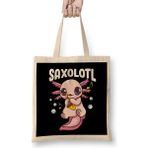 Humuts Cute Funny Saxolotl Adorable Sax Playing Axolotl Uzun Saplı Açık Bej Bez Çanta