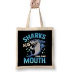 Humuts Cute Funny Sharks Hug Using Their Mouth Uzun Saplı Açık Bej Bez Çanta