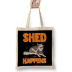 Humuts Cute Funny Shed Happens Siberian Husky Puppy Pun Uzun Saplı Açık Bej Bez Çanta