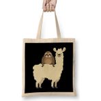 Humuts Cute Funny Sloth Riding Llama Uzun Saplı Açık Bej Bez Çanta
