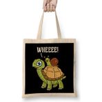 Humuts Cute Funny Snail Riding on Turtle Yelling Wheee Uzun Saplı Açık Bej Bez Çanta