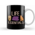 Humuts Cute Life Essentials Are Coffee, Books, And Cats Beyaz Kupa