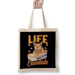 Humuts Cute Life Essentials Are Coffee, Books, and Cats Uzun Saplı Bez Çanta