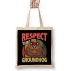 Humuts Cute Respect The Groundhog Funny Groundhog Day Açık Bej Uzun Saplı Bez Çanta