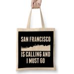 Humuts Cute San Francisco Is Calling And I Must Go Sf Açık Bej Uzun Saplı Bez Çanta