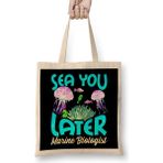 Humuts Cute Sea You Later Marine Biologist Biology Pun Açık Bej Uzun Saplı Bez Çanta