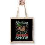 Humuts Cute Slothing Through The Snow Christmas Sloth Açık Bej Uzun Saplı Bez Çanta