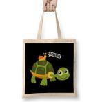Humuts Cute Snail Riding On Turtle Yelling Whee Animals Açık Bej Uzun Saplı Bez Çanta
