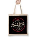Humuts Cute The Barber Life Professional Barbershop Açık Bej Uzun Saplı Bez Çanta