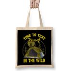 Humuts Cute Time To Test Yourself In The Wild Tent Outdoor Camping Açık Bej Uzun Saplı Bez Çanta