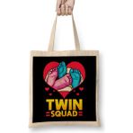 Humuts Cute Twin Squad Twinning Baby Feet Announcement Açık Bej Uzun Saplı Bez Çanta