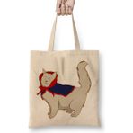 Humuts Cute Vampire Cat Halloween Funny Vampire Kitty Açık Bej Uzun Saplı Bez Çanta