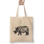 Humuts Dabbing Rhino Rhinoceros Dab Animal 02 Açık Bej Uzun Saplı Bez Çanta