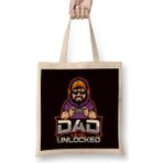Humuts Dad Level Unlocked Daddy Gamer Newborn Baby Children Father Açık Bej Uzun Saplı Bez Çanta