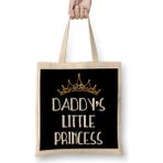 Humuts Daddy's Little Princess White Font Gold Tiara Uzun Saplı Bez Çanta
