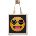 Humuts Dark Side Of The Sticking Out Tongue Emoji Açık Bej Uzun Saplı Bez Çanta