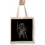 Humuts Dark Viking And Swords Motif Açık Bej Uzun Saplı Bez Çanta