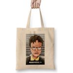 Humuts Dwight Schrute Dunder Mifflin Açık Bej Uzun Saplı Bez Çanta