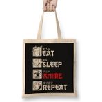 Humuts Eat Sleep Anime Repeat 02 Açık Bej Uzun Saplı Bez Çanta