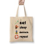 Humuts Eat Sleep Dominate Repeat Açık Bej Uzun Saplı Bez Çanta