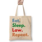 Humuts Eat Sleep Law Repeat 02 Açık Bej Uzun Saplı Bez Çanta