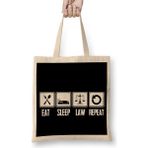 Humuts Eat Sleep Law Repeat School Lawyer Gift 01 Bez Uzun Saplı Açık Bej Rengi Çanta