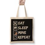 Humuts Eat Sleep Mine Repeat Minecraft Game Bez Uzun Saplı Açık Bej Rengi Çanta