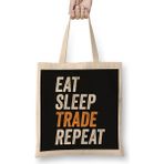 Humuts Eat Sleep Trade Repeat Funny Trading Gift For Traders Bez Uzun Saplı Açık Bej Rengi Çanta