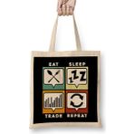 Humuts Eat Sleep Trade Repeat Funny Trading Investing Bez Uzun Saplı Açık Bej Rengi Çanta