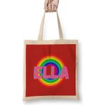 Humuts Ella-Name Personalized Custom-Vintage Retro Rainbow Style Design Gift Baby-Gift for Her Uzun Saplı Açık Bej Bez Çanta