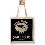 Humuts Elon Musk's Space Tours Açık Bej Uzun Saplı Bez Çanta
