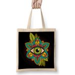 Humuts Eye Of Horus Green Eye Açık Bej Uzun Saplı Bez Çanta