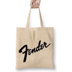 Humuts Fender Music Bass Guitar Logo Açık Bej Uzun Saplı Bez Çanta