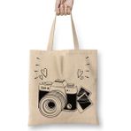 Humuts Fotografia Just Say Cheese Fotoğraf Uzun Saplı Açık Bej Bez Çanta