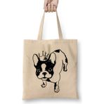 Humuts French Bulldog 04 Açık Bej Uzun Saplı Bez Çanta