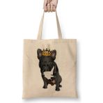 Humuts French Bulldog Artwork Açık Bej Uzun Saplı Bez Çanta