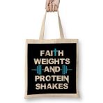 Humuts Funny Faith Weights And Protein Shakes Gym Workout Bez Kadın Günlük Çanta