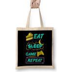 Humuts Gamer Eat Sleep Game Repeat Anime Kawaii Gaming Bez Uzun Saplı Açık Bej Rengi Çanta