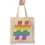 Humuts Gay Pride Rainbow Hashtag Açık Bej Uzun Saplı Bez Çanta