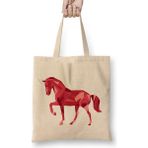 Humuts Geometric Animal Horse Açık Bej Uzun Saplı Bez Çanta