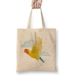 Humuts Geometric Animal Parrot Açık Bej Uzun Saplı Bez Çanta