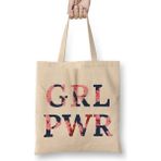 Humuts Girl Power Empowering Women Floral Background Bez Uzun Saplı Açık Bej Rengi Çanta