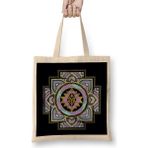 Humuts Golden Sri Yantra Sri Chakra in Pastel Lotus Uzun Saplı Açık Bej Bez Çanta